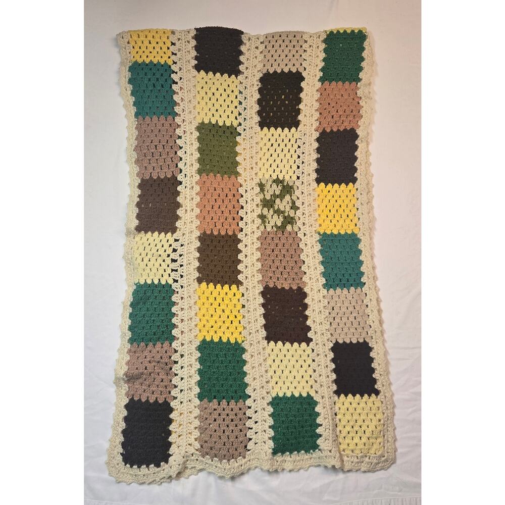 Vintage Granny Square Huge Afghan Long Lap Sofa Couch Blanket Decor 28.5 X 104